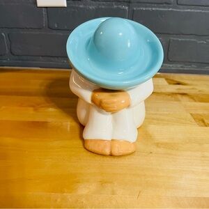 Vintage Mexican Sleeping Sombrero Man Ceramic Pottery Baby Blue & White